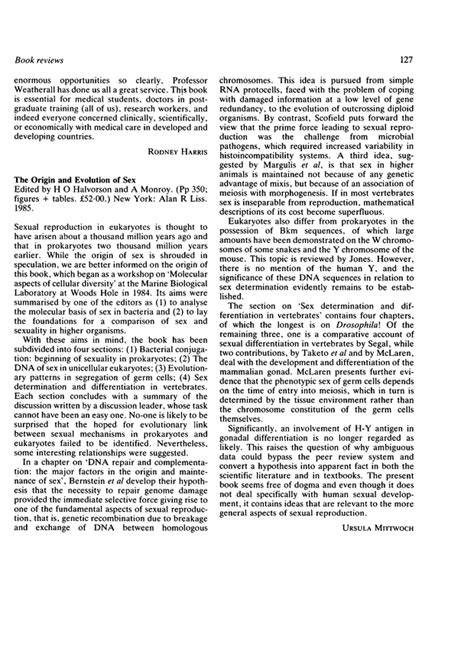 The Origin And Evolution Of Sex Journal Of Medical Genetics