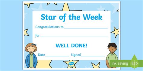 Star Of The Week Decorative Certificate Teacher Made Throughout Star