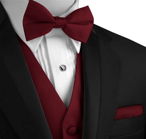 Black Tux With Burgundy Vest And Bow Tie Tuxedo For Men Cool Tuxedos