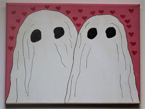 Cute Ghost Canvas Painting Ghost Art Halloween Art Spooky Etsy