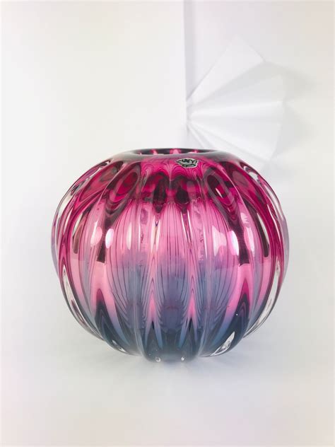 1960s Sanyu Japan Crystal Glass Vase Mid Century Round Flower Etsy