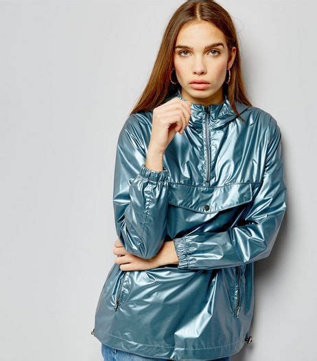 Blue Metallic Over Head Anorak New Look Rainwear Girl Fashion