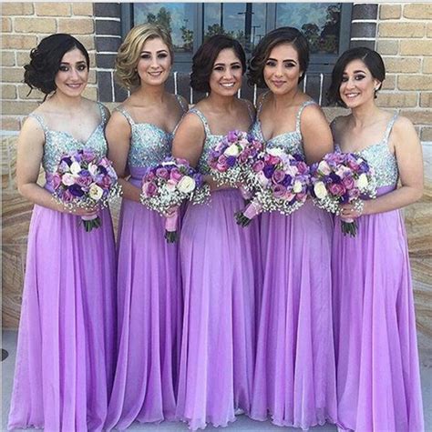 Davids bridal bridesmaid dress long with lace bodice. Purple Bridesmaid Dress, Sequin Bridesmaid Dresses, Long ...