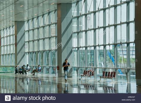 Glass Atrium Lobby Interior Of New Modern Changi Airport