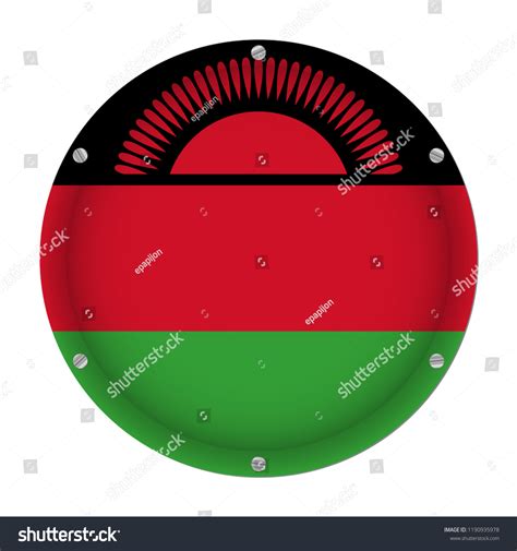 Round Metallic Flag Of Malawi With Six Screws In Royalty Free Stock