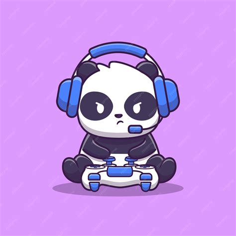 Premium Vector Cute Panda Gaming Illustration Animal Game Flat