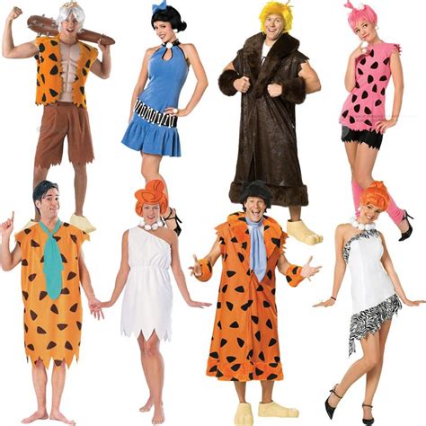 Six People In Costumes Are Posing For A Photo Together All Dressed Up As Flint And The Flintstones