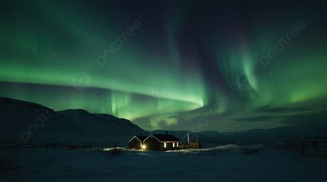 House Under The Aurora Borealis Background Northern Light Picture