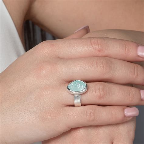 Aquamarine Natural Gemstone Adjustable Handmade Ladies Sterling Silver Ring