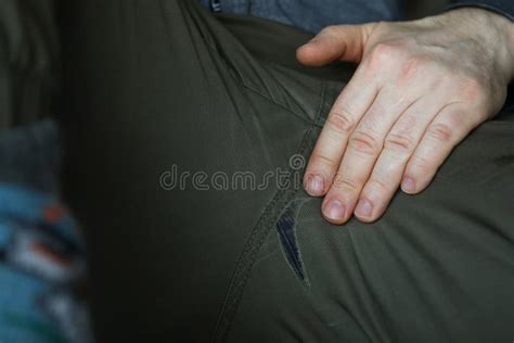 Man With Spreaded Legs Showing Holes On Pants Stock Photo Image Of Perineum Cloth