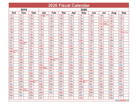 2020 Fiscal Calendar Template Nofiscal20y34