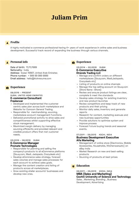 Download sample resume templates in pdf, word formats. Yamaha E-commerce Executive Resume Example | Kickresume