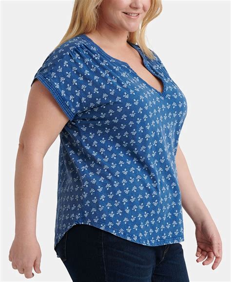 Lucky Brand Plus Size Cotton Printed Notch Top And Reviews Tops Plus Sizes Macys