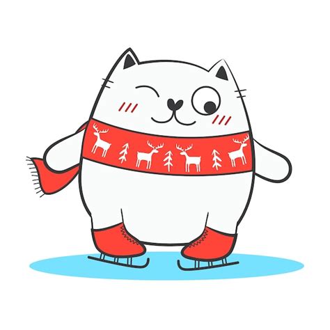 Premium Vector Cute Christmas Doodle Fat Cat Vector Stock Illustration