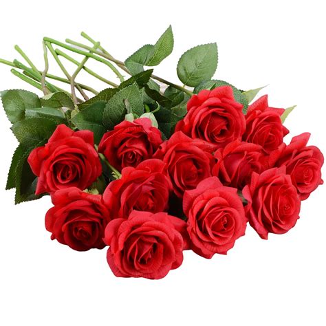 Artificial Flowers Silk Rose Flowers 6 Pcs Red Roses Fake Flowers