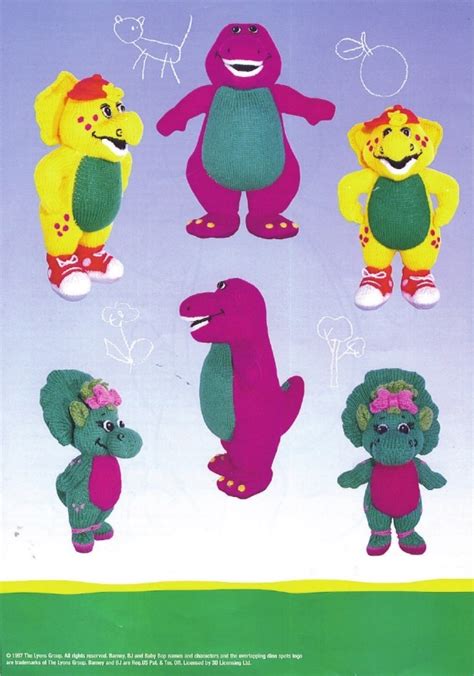 3 Vintage Barney Toy Knitting Patterns By Gary Kennedy Merlin S Ko