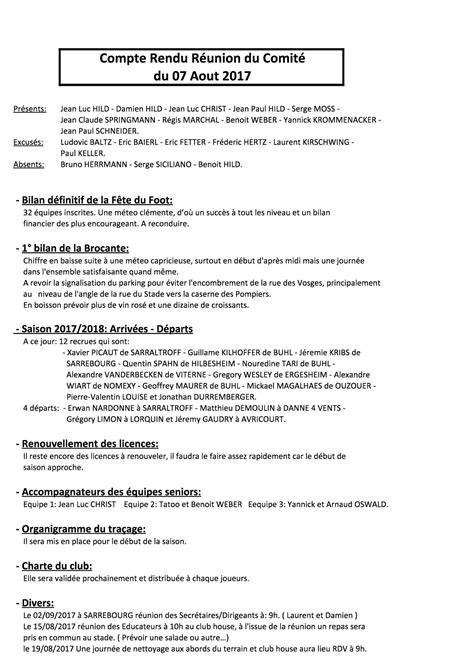 Actualité - Compte Rendu Réunion du Comité (07/08/2017 ...