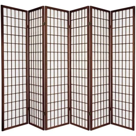 Oriental Furniture 6 Ft Tall Window Pane Shoji Screen Walnut Color 6