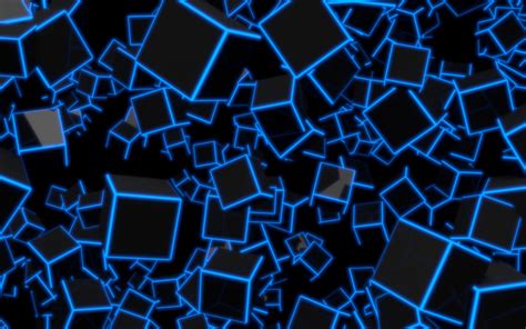 3d Blue Neon Cubes 8k Uhd Wallpaper