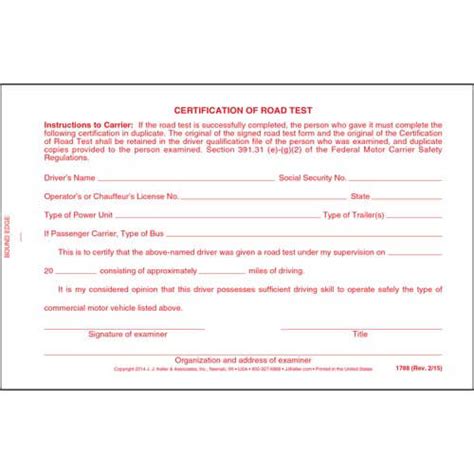 7 understanding a dot physical. Certification of Road Test Form with Wallet Card