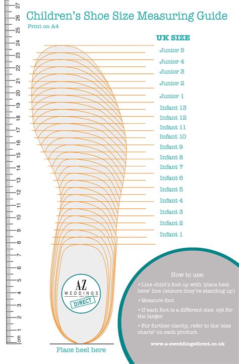 Printable Foot Size Chart Us