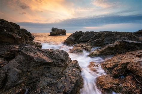Sea Sunrise At Rocky Beach Stock Image Image Of Dramatic 202190597