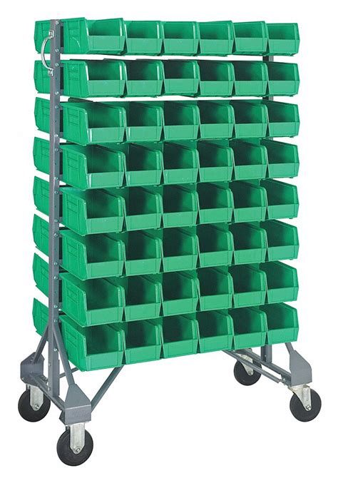 Quantum Storage Systems 2 Sided Mobile Bin Rail Floor Rack With 96 Bins