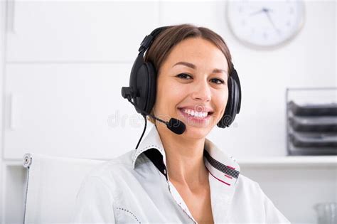 Woman With Headset In Call Center Stock Photo Image Of Headset