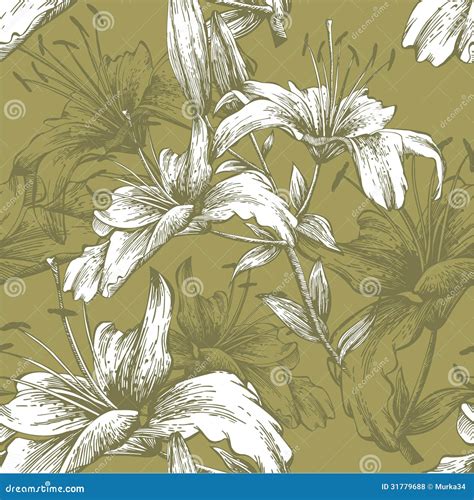 Seamless Pattern With Flowers Lilies Vector Illus Stock Vector