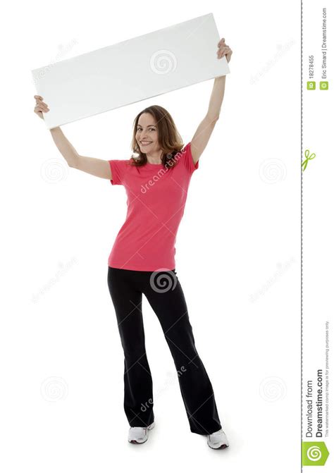 Pretty Brunette Woman Holding Blank Sign Stock Image Image Of