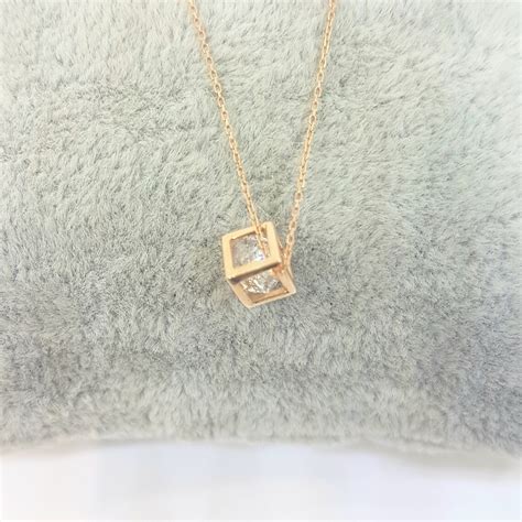 14k Real Solid Gold Cube Style Inside Zirconia Stone Tiny Etsy