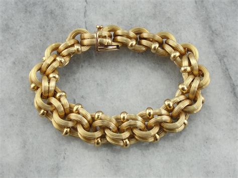 Vintage Chunky Gold Chain Bracelet Italian Gold Fancy Link Etsy In