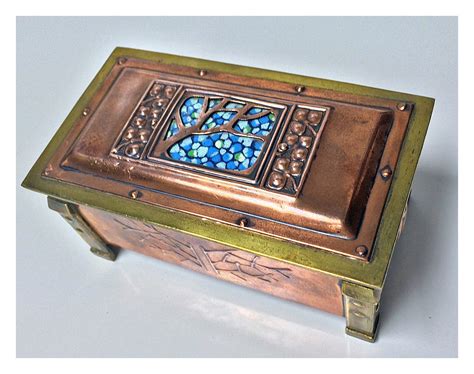 Rare Size Arts And Crafts Enamel Copper And Brass Box