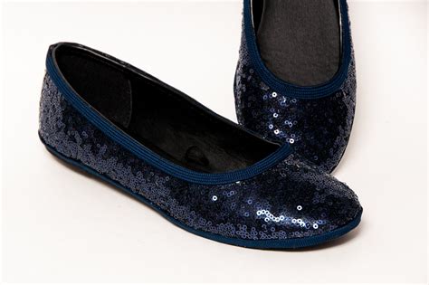 Sequin Navy Blue Ballet Flats Slippers Sparkle Shoes