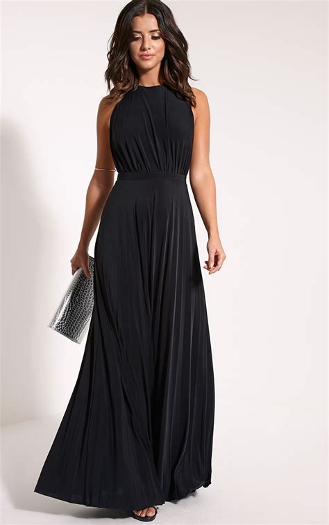 Lorelei Black Halterneck Pleated Maxi Dress Prettylittlething