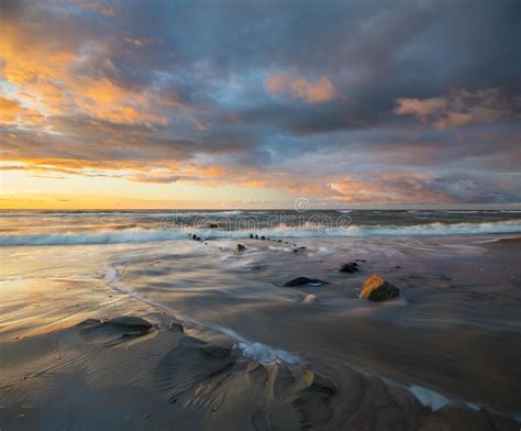 Beautiful Natural Seascape Sunset Over The Stormy Sea Stock Photo