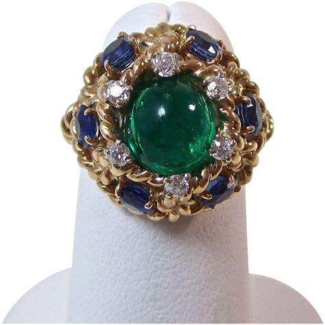 Vintage Estate 1960s Emerald Sapphire Diamond Engagement