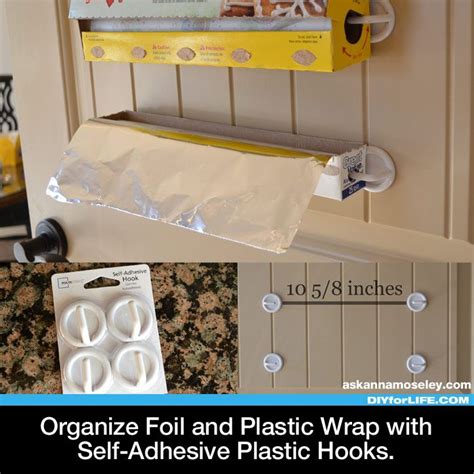 Organize Foil And Plastic Wrap With Adhesive Hooks Diy Organization