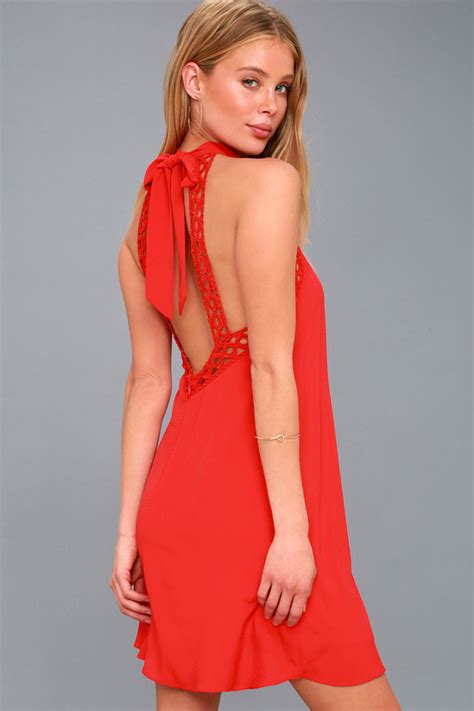 Cute Red Dress Lace Dress Halter Dress Backless Dress Lulus