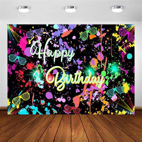 Amazon Com Avezano Neon Birthday Party Backdrop X Ft Glow In The Dark Graffiti Splatter Happy