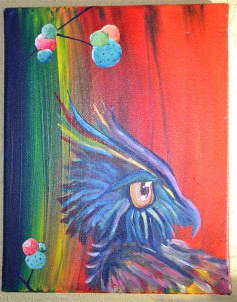 Abstract Owl Colorful Acrylic Painting On Canvas By Hollowaypaints