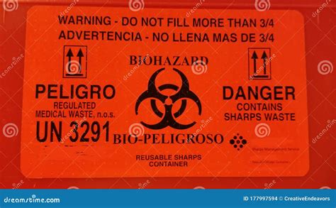 Red And Black Biohazard Sharps Container Sign Stock Photo Image Of