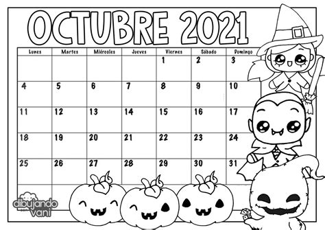 Octubre 2021 Para Imprimir Y Colorear Calendario Dibujando Con Vani