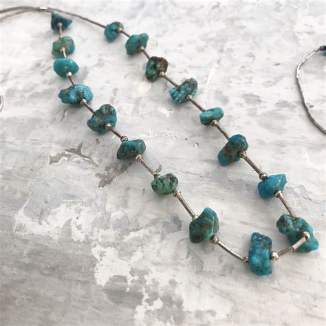 Vintage Navajo Liquid Silver And Turquoise Nugget Necklace