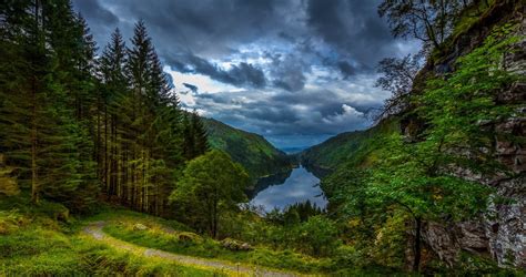Nature Landscape Lake Forest Clouds Path Grass Trees Mountain Valley Norway Wallpapers