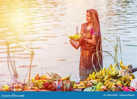 Devotee Offering Prayers To God During Chhath Puja Festival Editorial