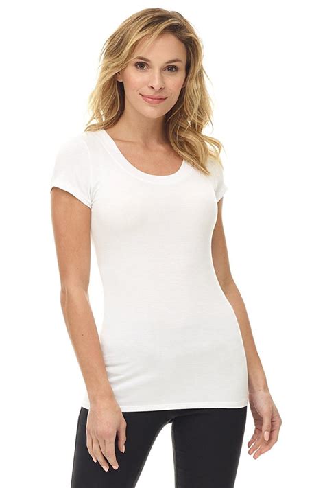 Women S Perfectly Soft Basic Fitted Short Sleeve Scoop Neck T Shirt White Ct126in0txr Women