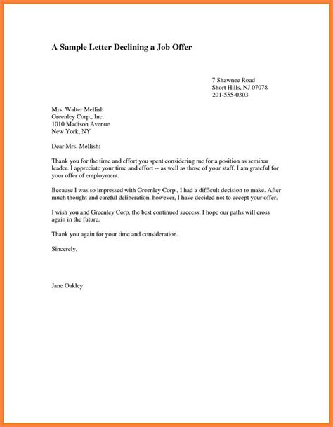 Download Inspirational Thank You Letter Rejecting Job Offer At