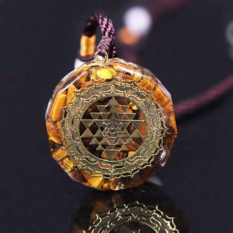 Orgonite Pendant Sri Yantra Necklace Tiger Eye Necklace Sacred Geometry Energy Healing Yoga