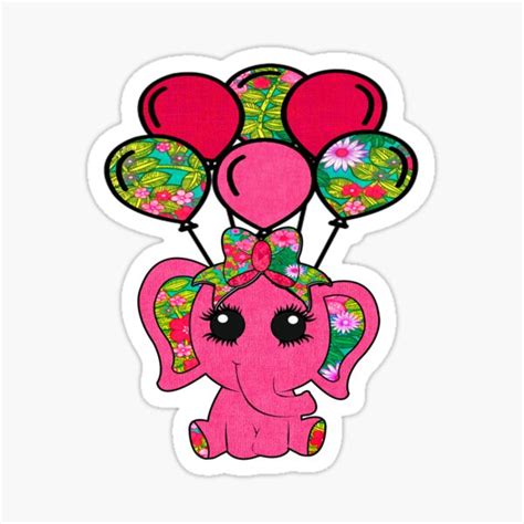 Pink Floral Elephant Balloons Sticker For Sale By Artbyomega Redbubble